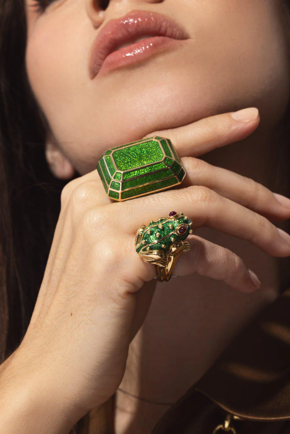 Green Enamel Ruby Large Frog Ring - Image 2
