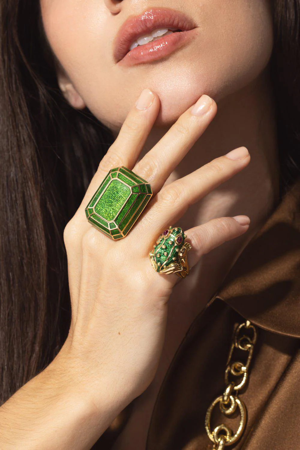 Green Enamel Ruby Large Frog Ring - Image 3