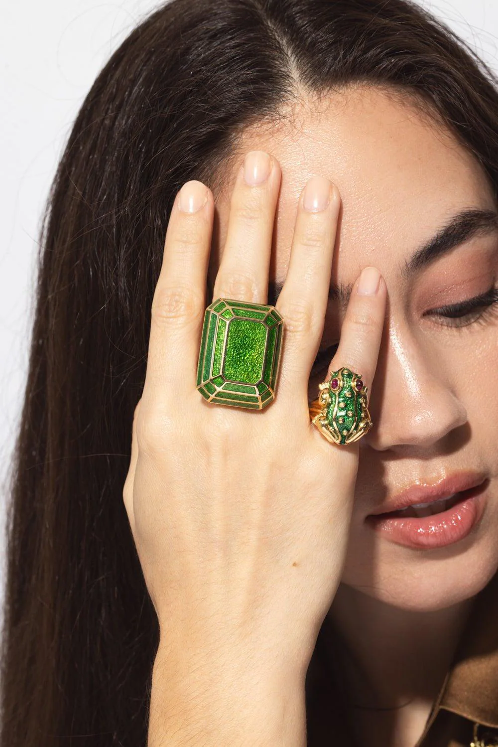 Green Enamel Solitaire Ring - Image 4