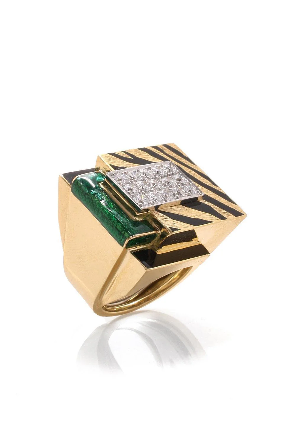 Green Tiger Stripe Cubist Ring