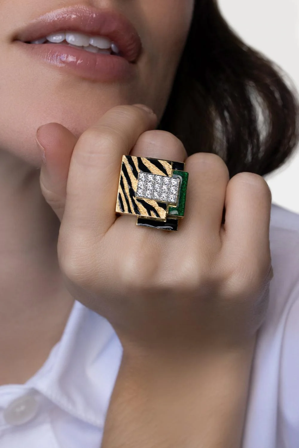 Green Tiger Stripe Cubist Ring - Image 2