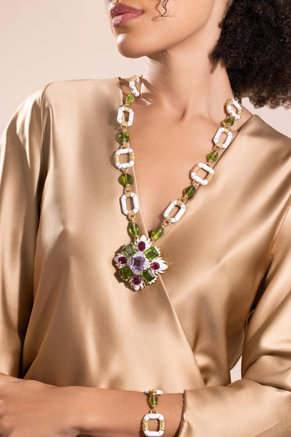Kunzite Rubellite Heraldic Couture Necklace - Image 4