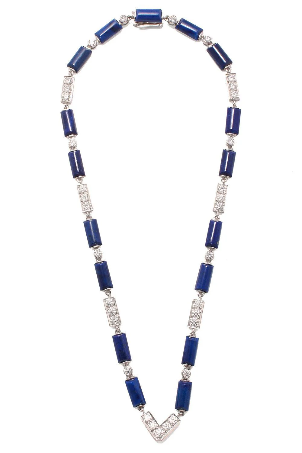 Lapis Diamond V Chain Necklace