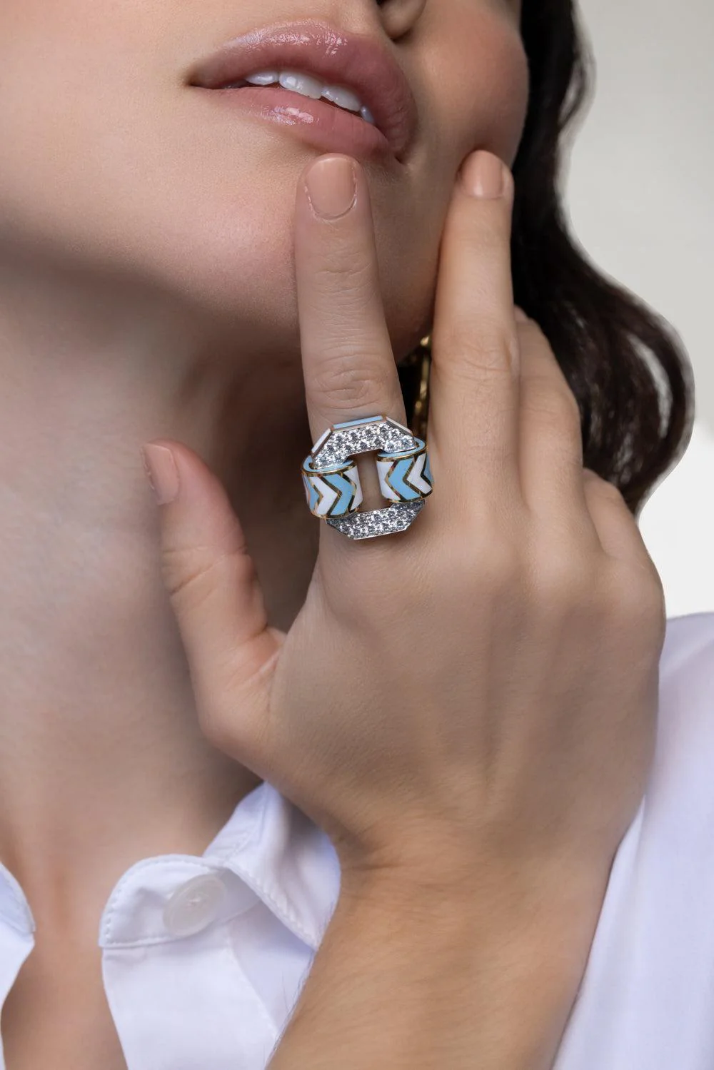 Light Blue Chevron Ring - Image 3