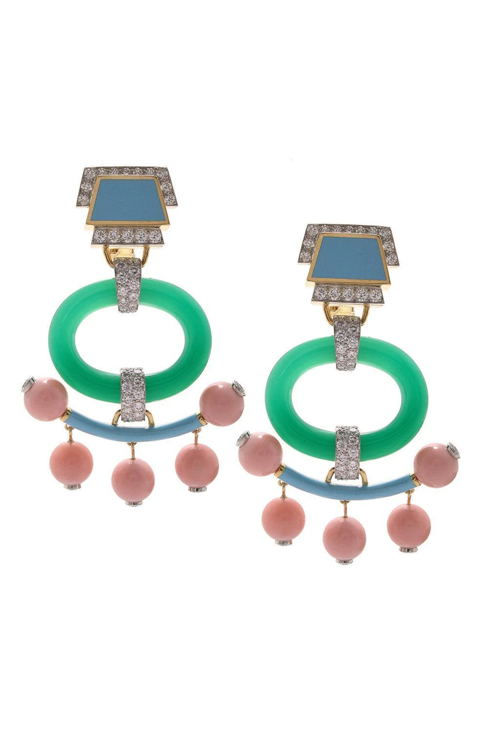 Onyx Diamond Opal Light Blue Pagoda Earrings