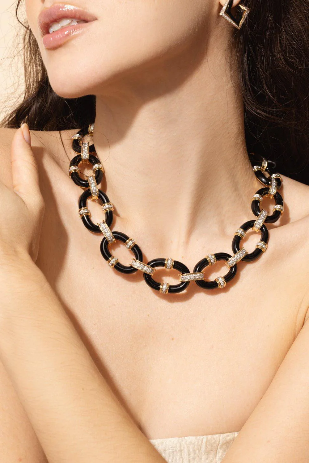 Oval Link Black Enamel Necklace - Image 3
