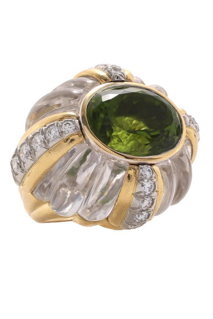 Peridot Rock Crystal Carved Ring