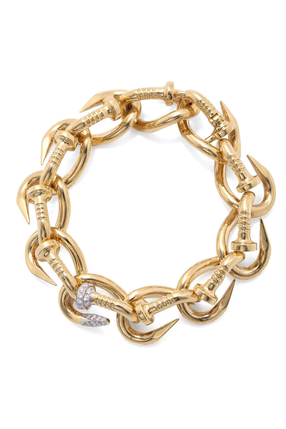Polished Diamond Nail Link Bracelet