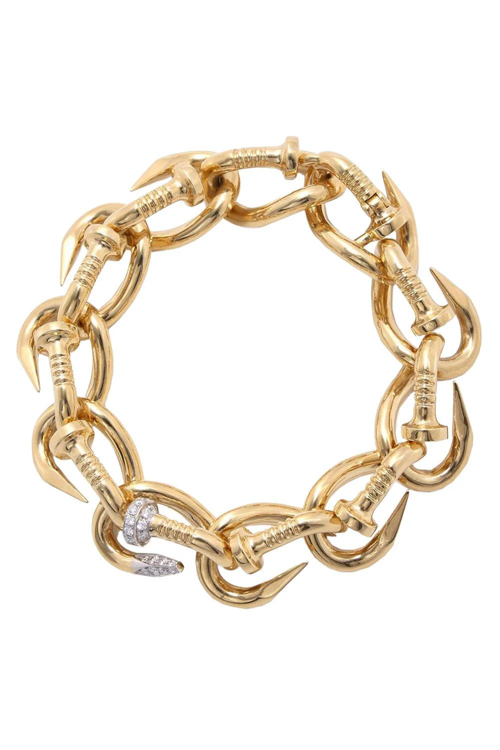 Polished Diamond Nail Link Bracelet