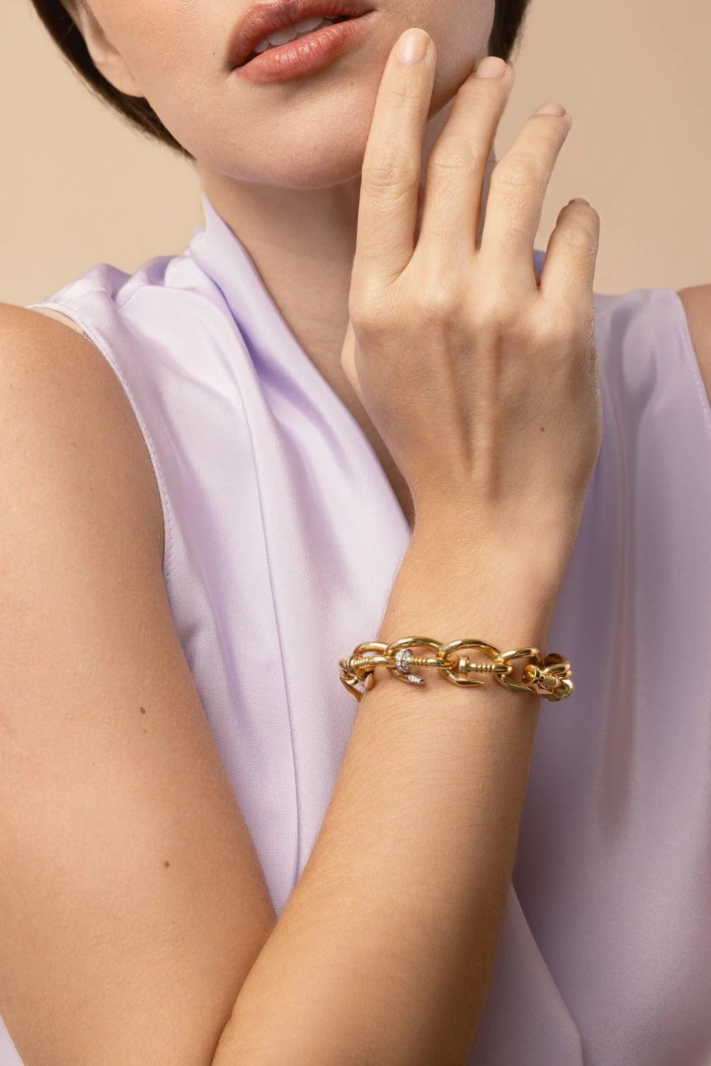 Polished Diamond Nail Link Bracelet - Image 2