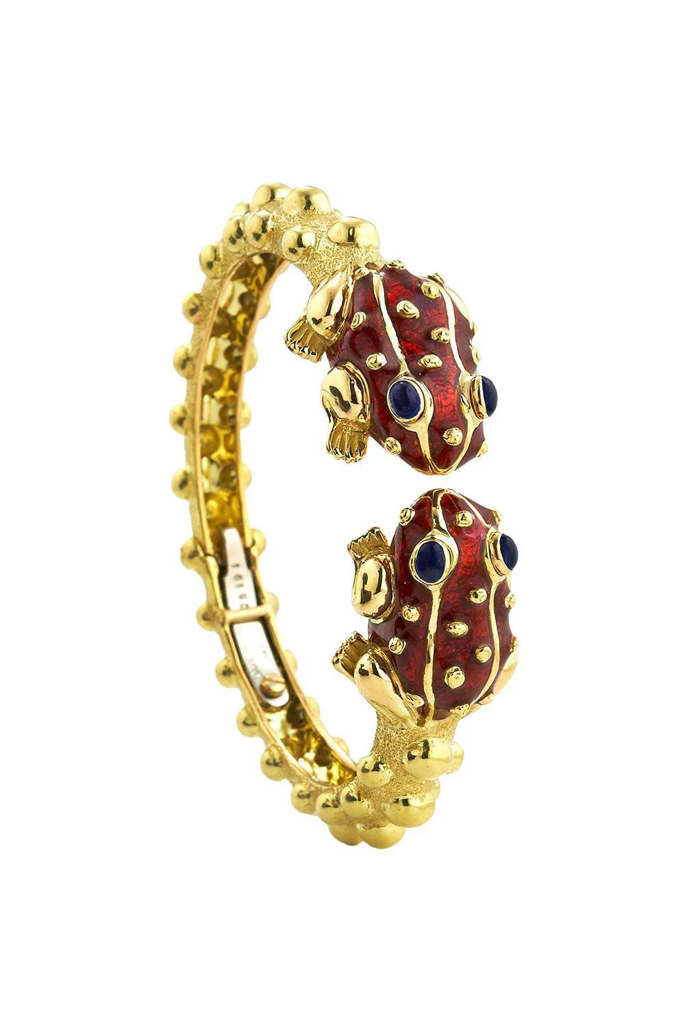 Red Enamel Sapphire Frog Bangle Bracelet