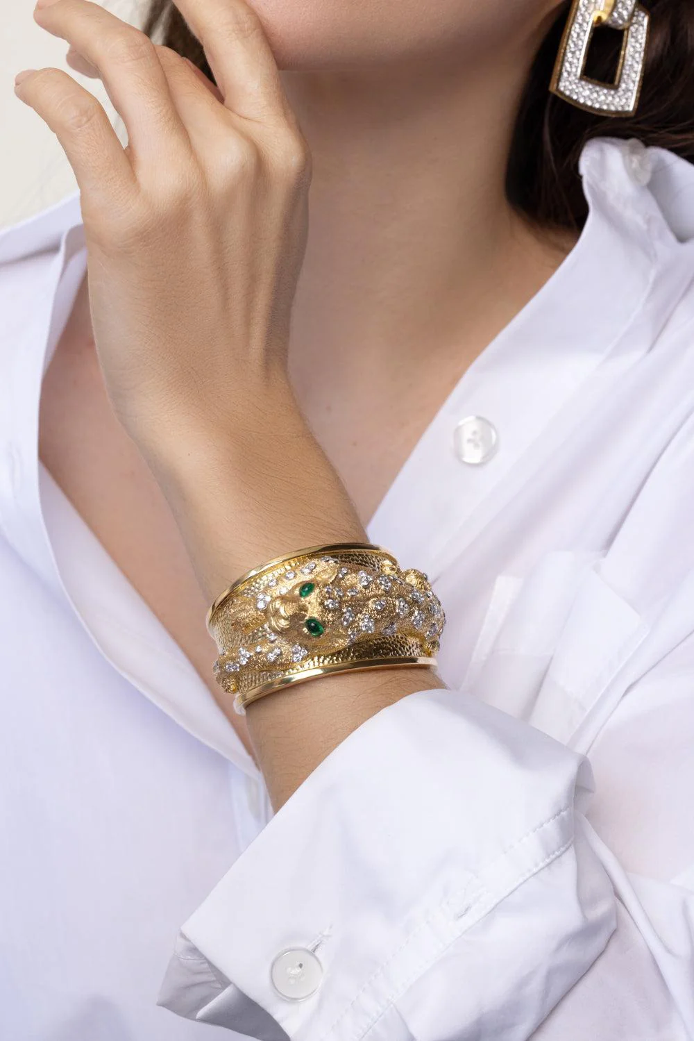 Repousse Leopard Cuff Bracelet - Image 2