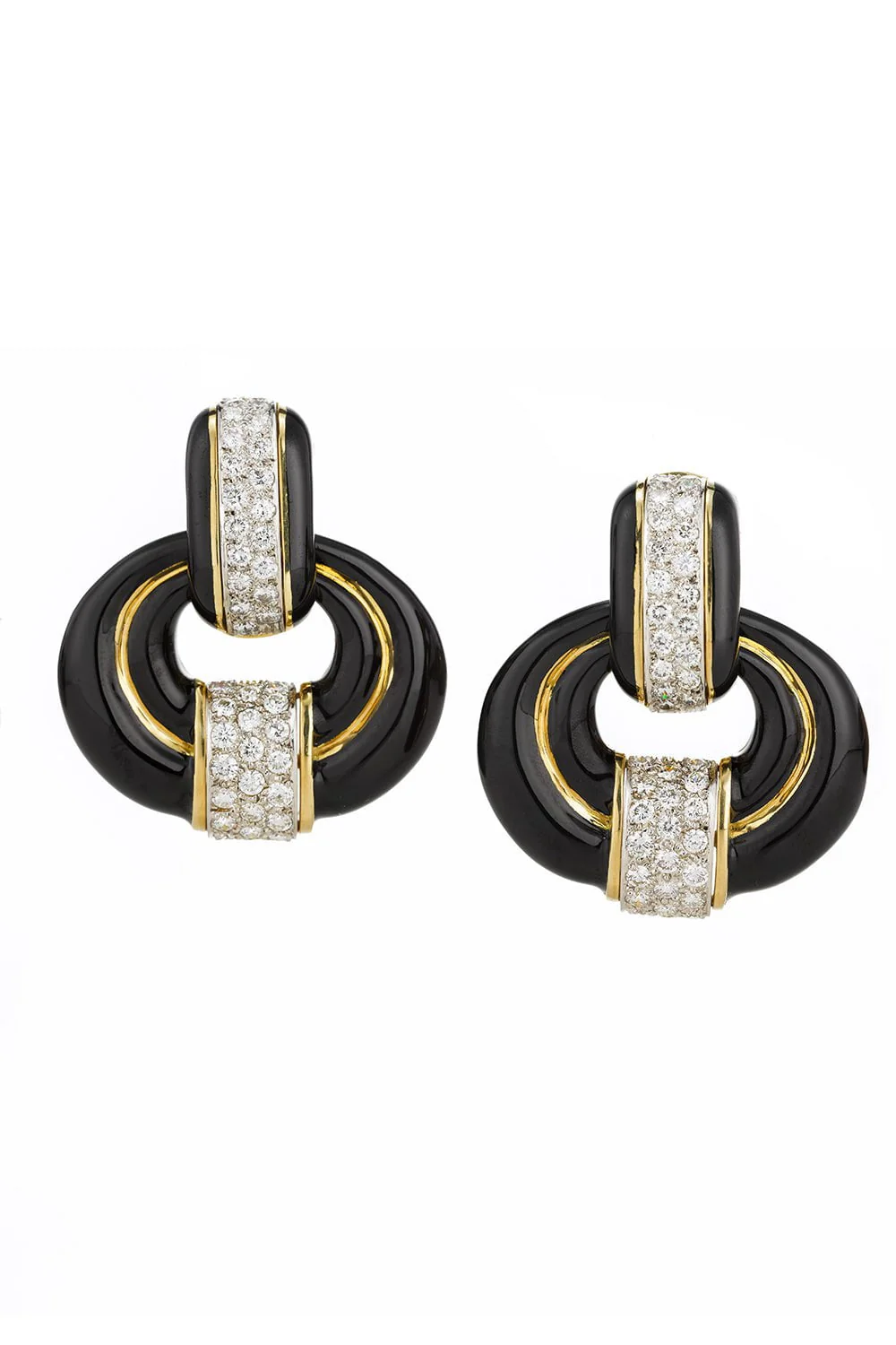 Rock Center Black Enamel Doorknocker Earrings