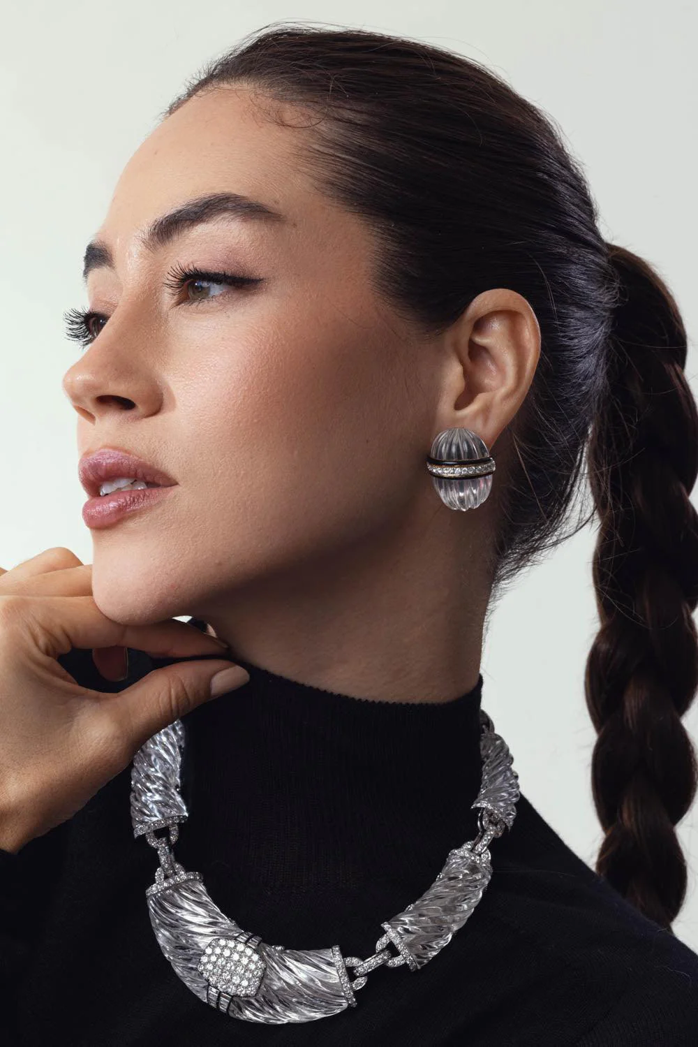 Rock Crystal Diamond Wrapped Egg Earrings - Image 4