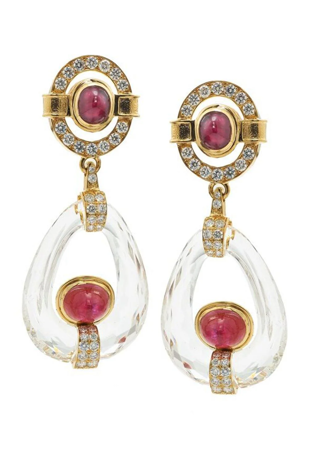Ruby Crystal Cabochon Drop Earrings