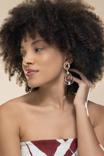 Ruby Crystal Cabochon Drop Earrings - Image 2