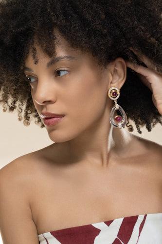 Ruby Crystal Cabochon Drop Earrings - Image 3
