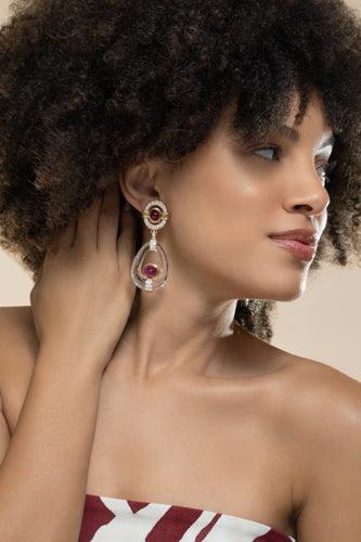 Ruby Crystal Cabochon Drop Earrings - Image 4
