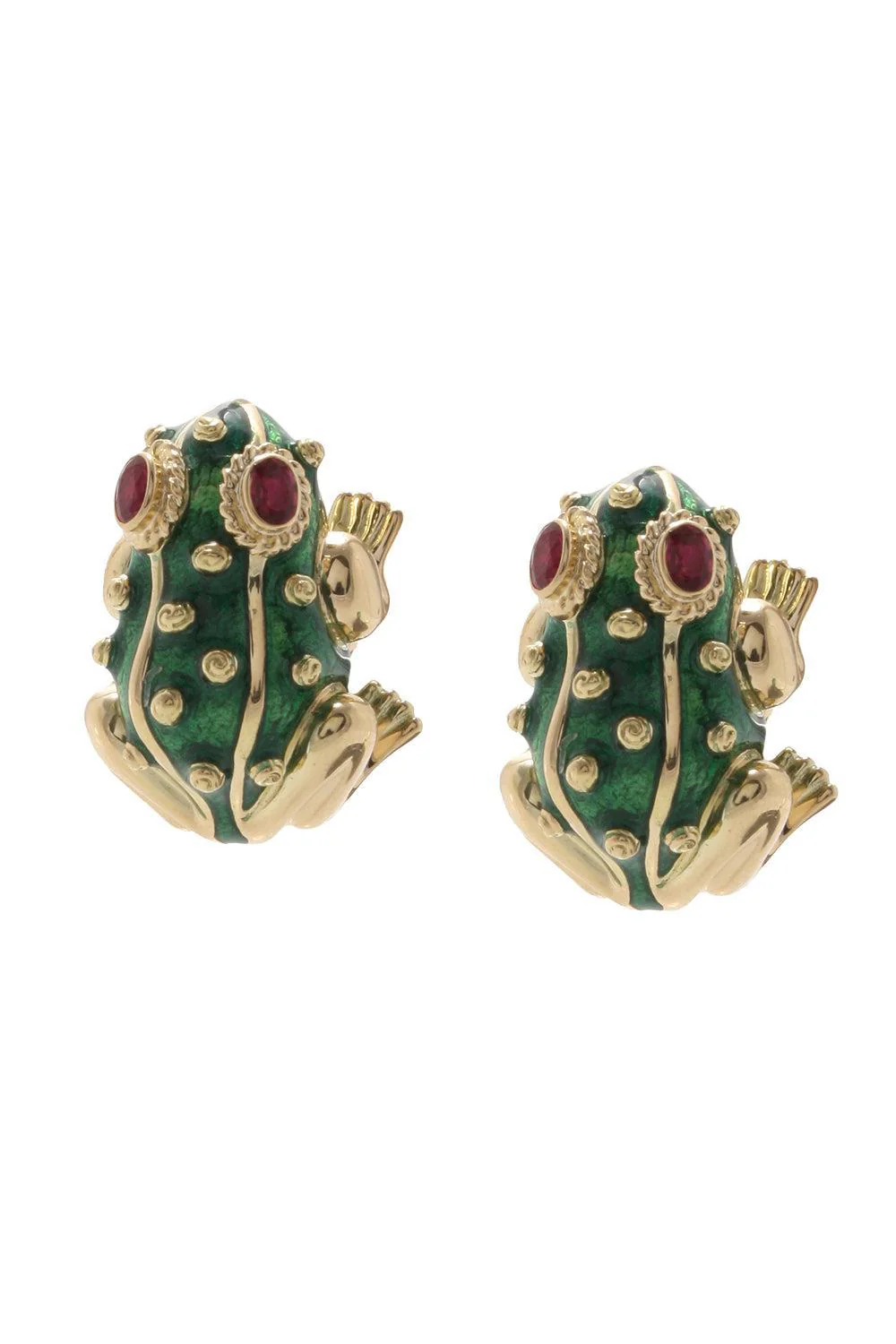 Ruby Green Frog Earrings