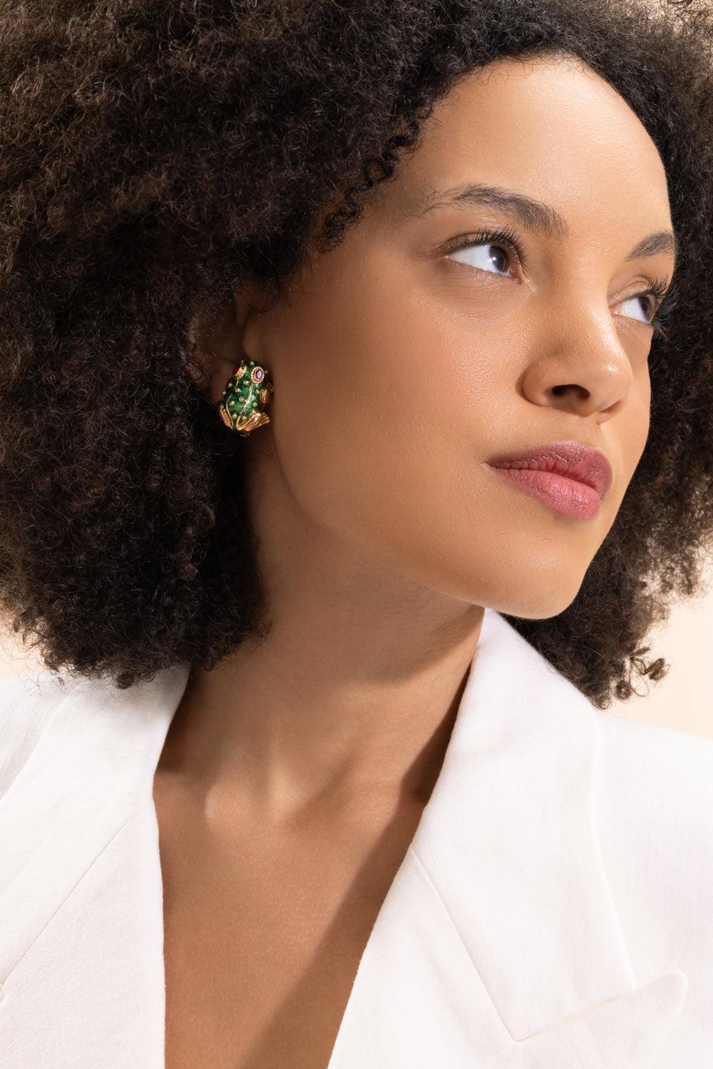 Ruby Green Frog Earrings - Image 2