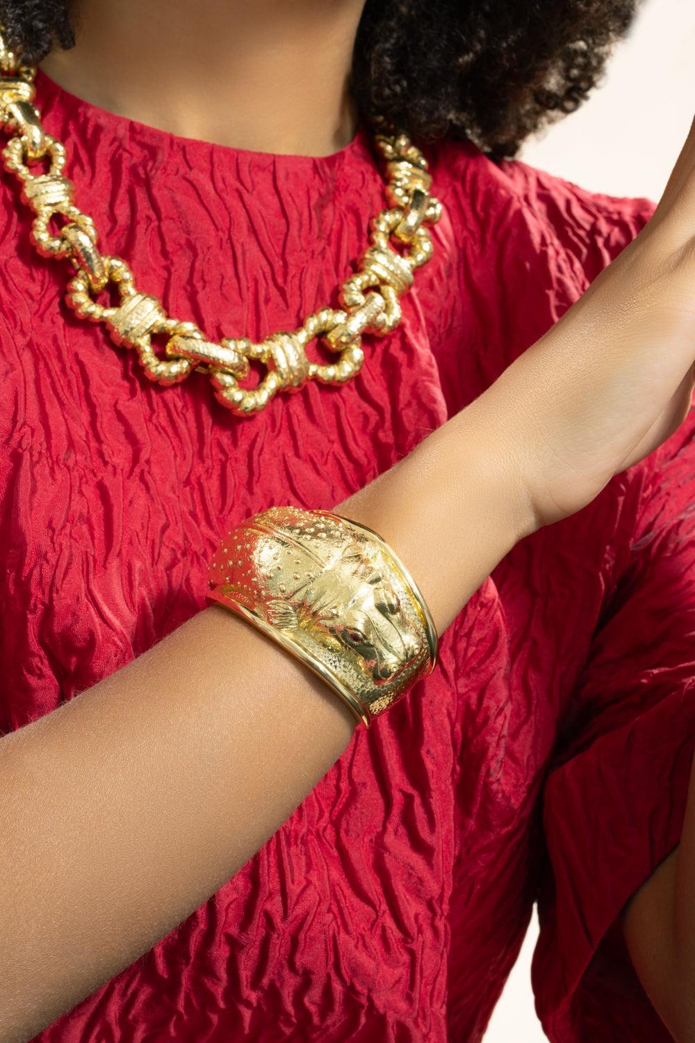 Ruby Repousse Hippo Cuff Bracelet - Image 2