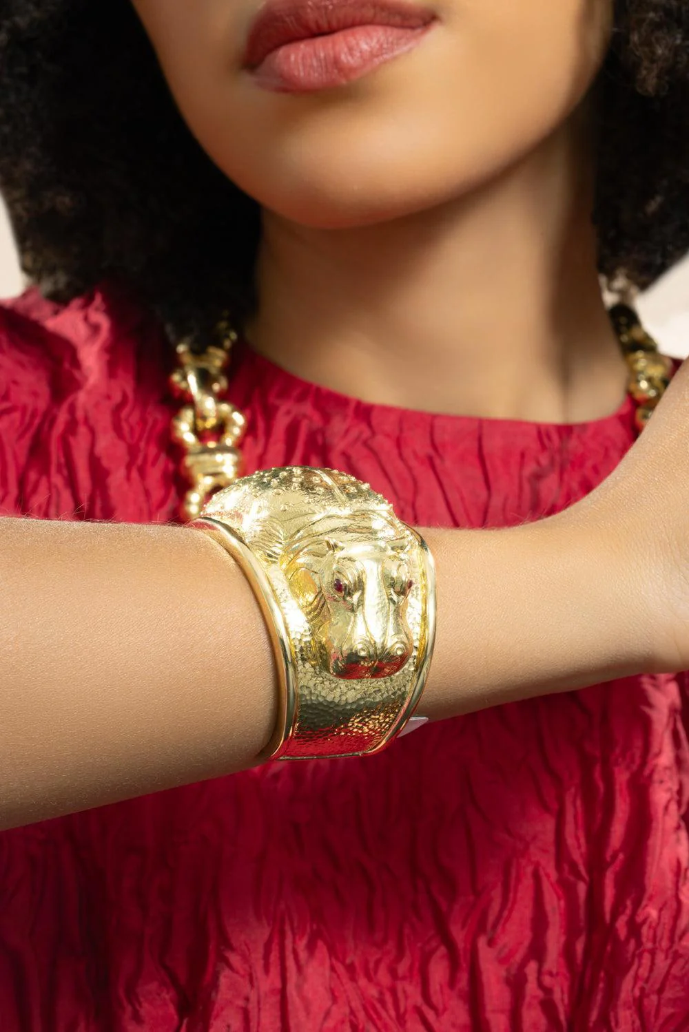 Ruby Repousse Hippo Cuff Bracelet - Image 4