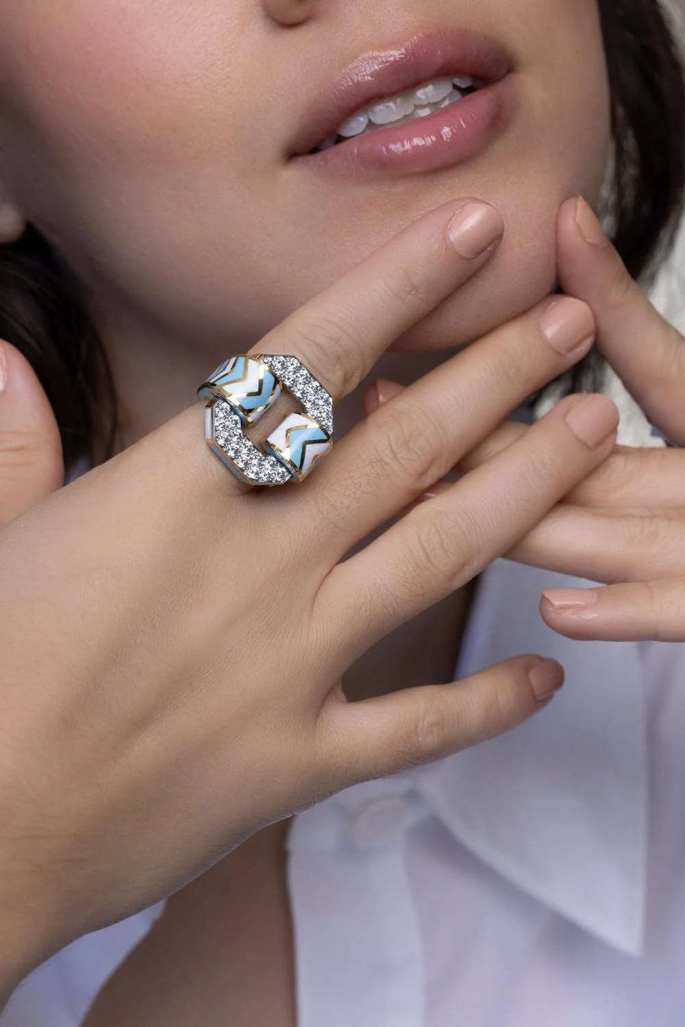Small Oval Blue Buckle Ring - Image 5