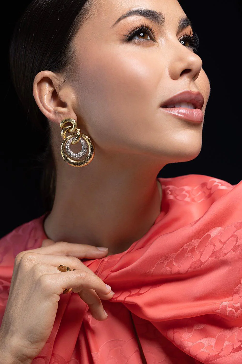 Textured Gold Diamond Earrings - Image 2