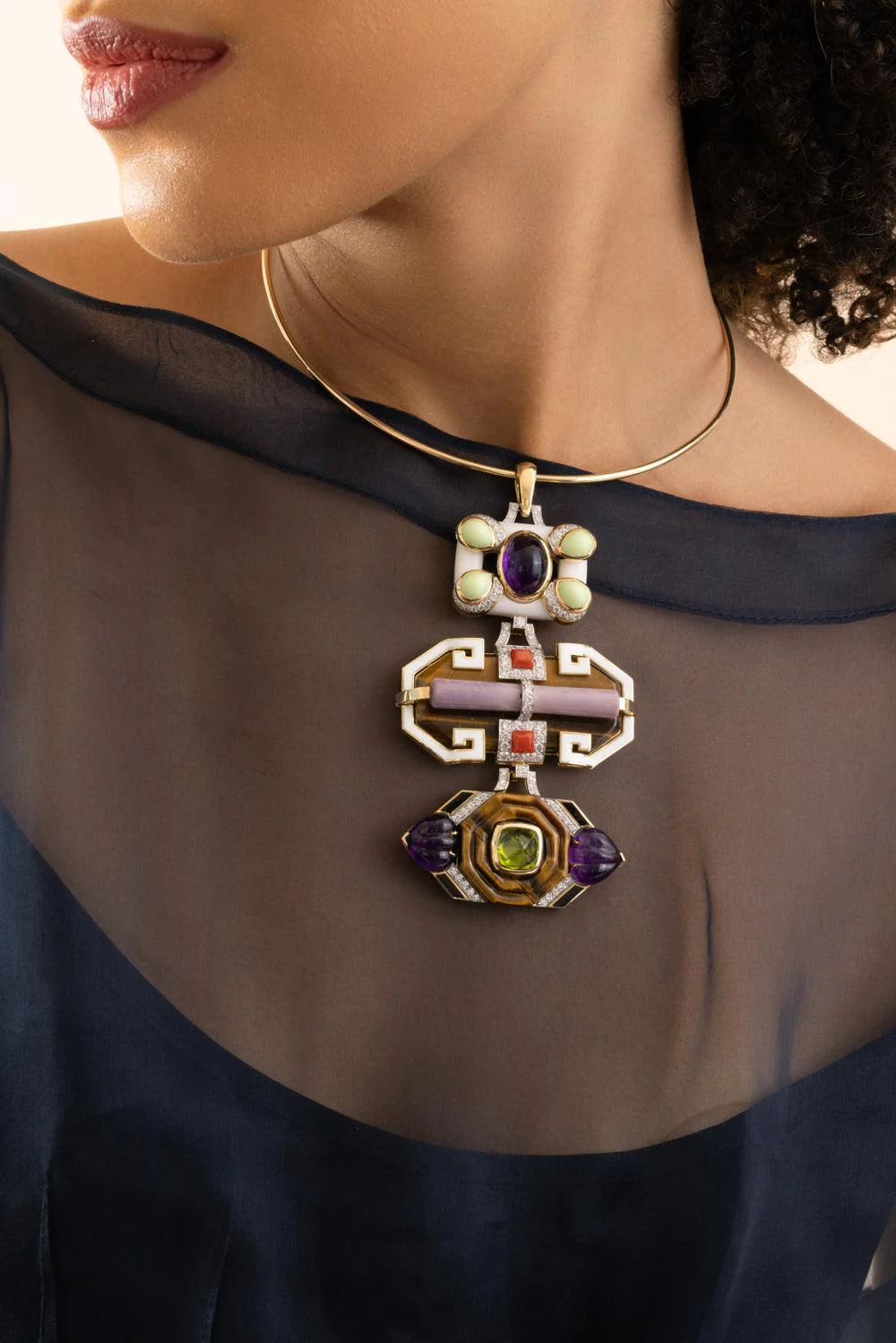 Tigers Eye Marble White Black Totem Pendant - Image 4