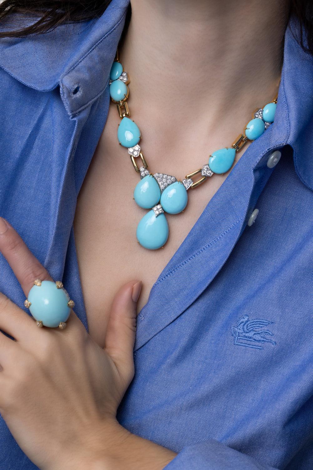 Turquoise Cluster Drop Necklace - Image 4