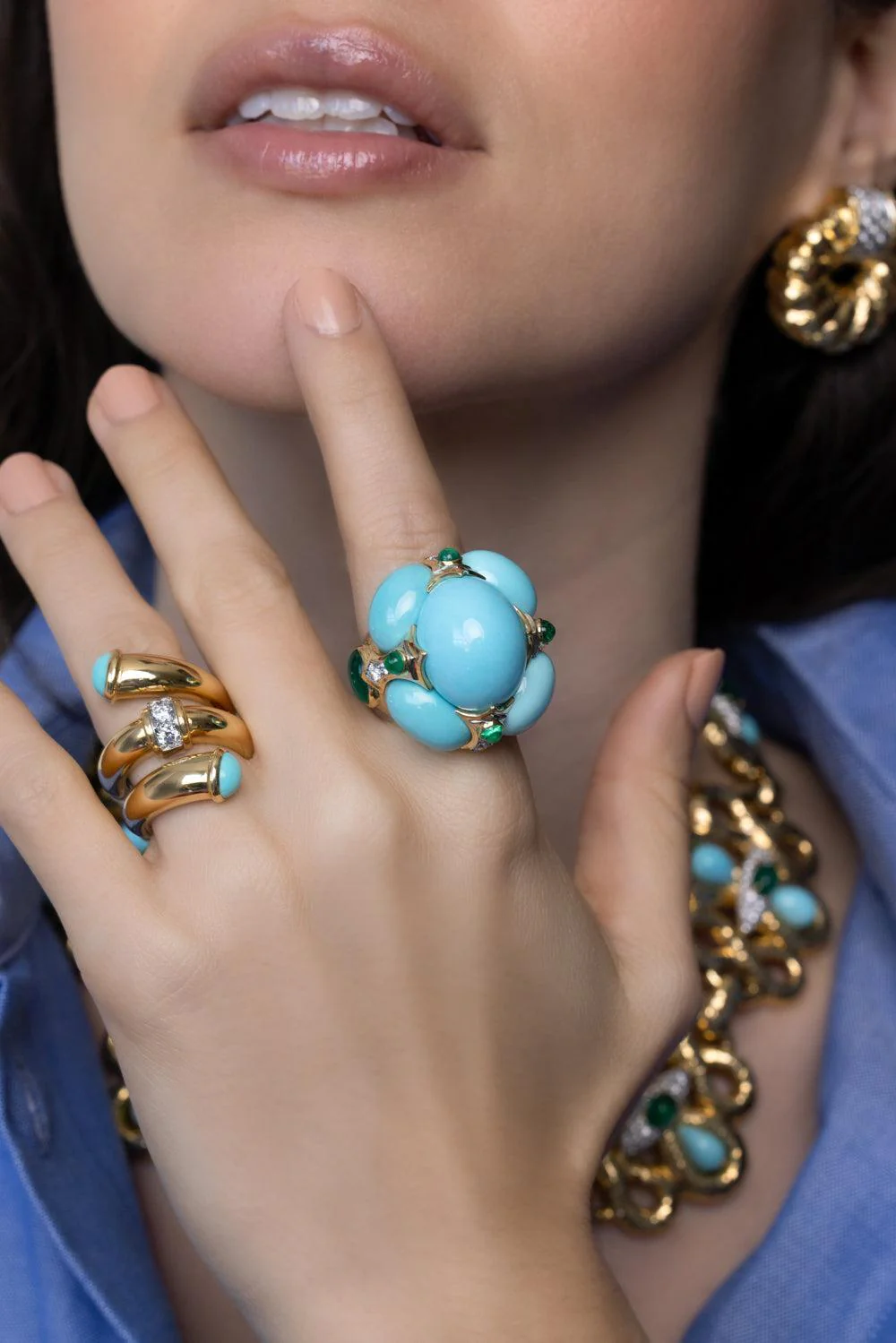 Turquoise Emerald Crown Ring - Image 3