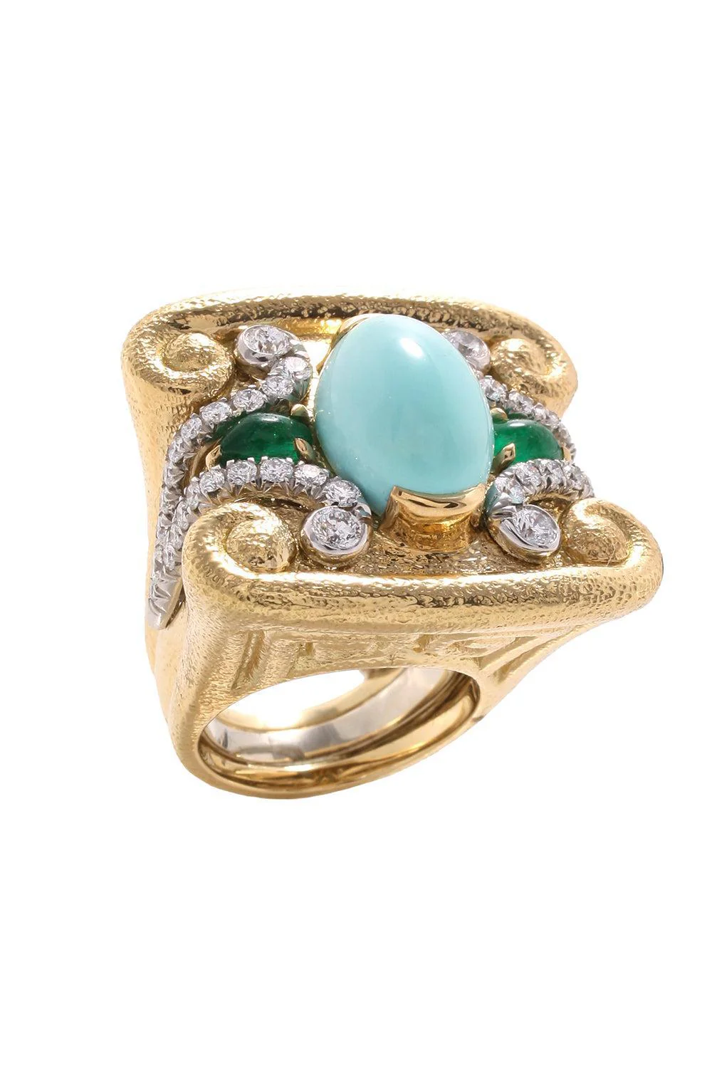 Turquoise Emerald Quad Scroll Ring