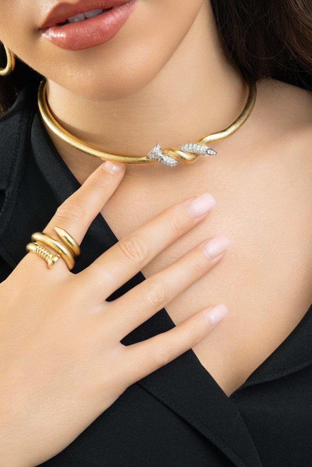 Two Tone Hammered Twisted Nail Necklace - Image 3