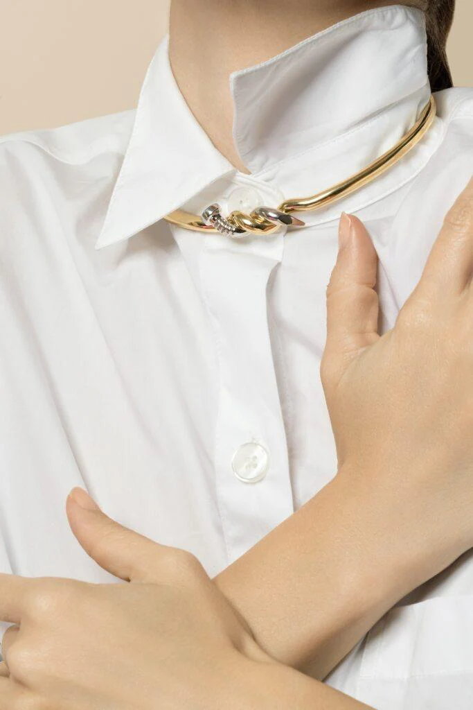 Two Tone Twisted Nail Collar Necklace - Image 3