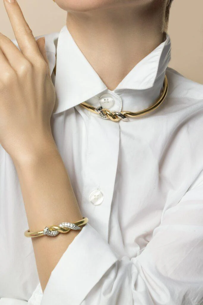 Two Tone Twisted Nail Collar Necklace - Image 4