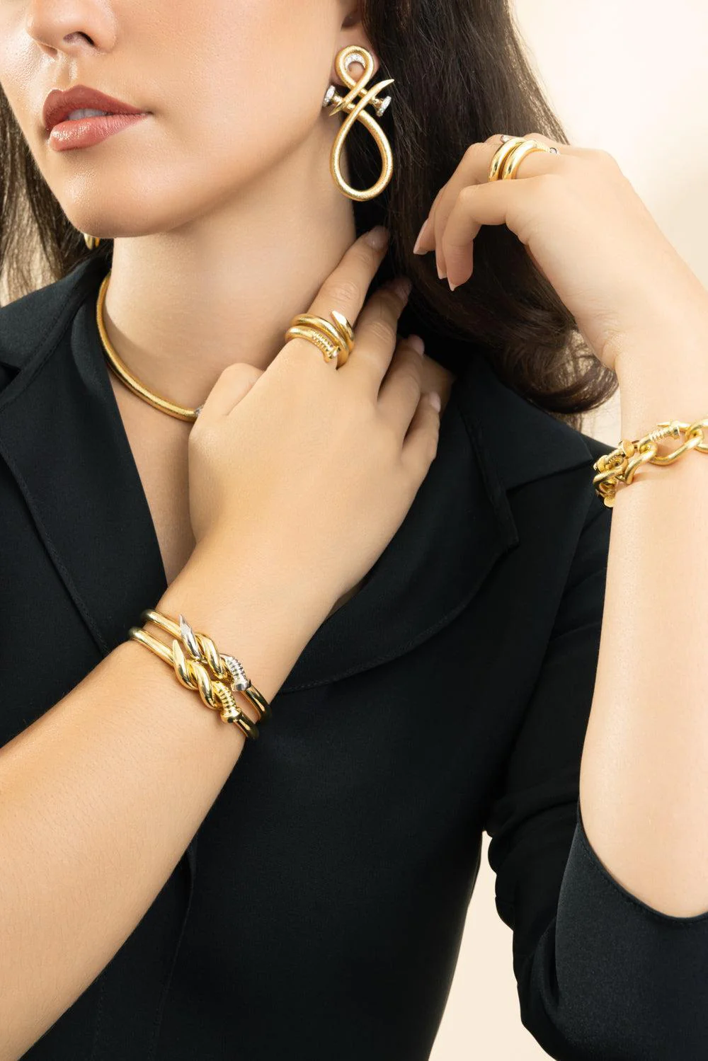 Two Tone Twisted Nail Cuff Bracelet - Image 2