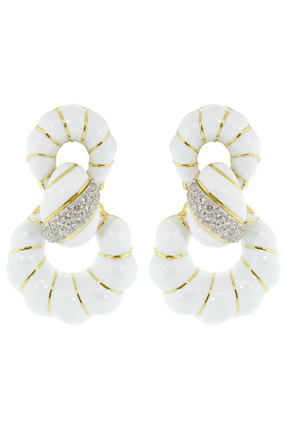White Enamel Fancy Hoop Earrings