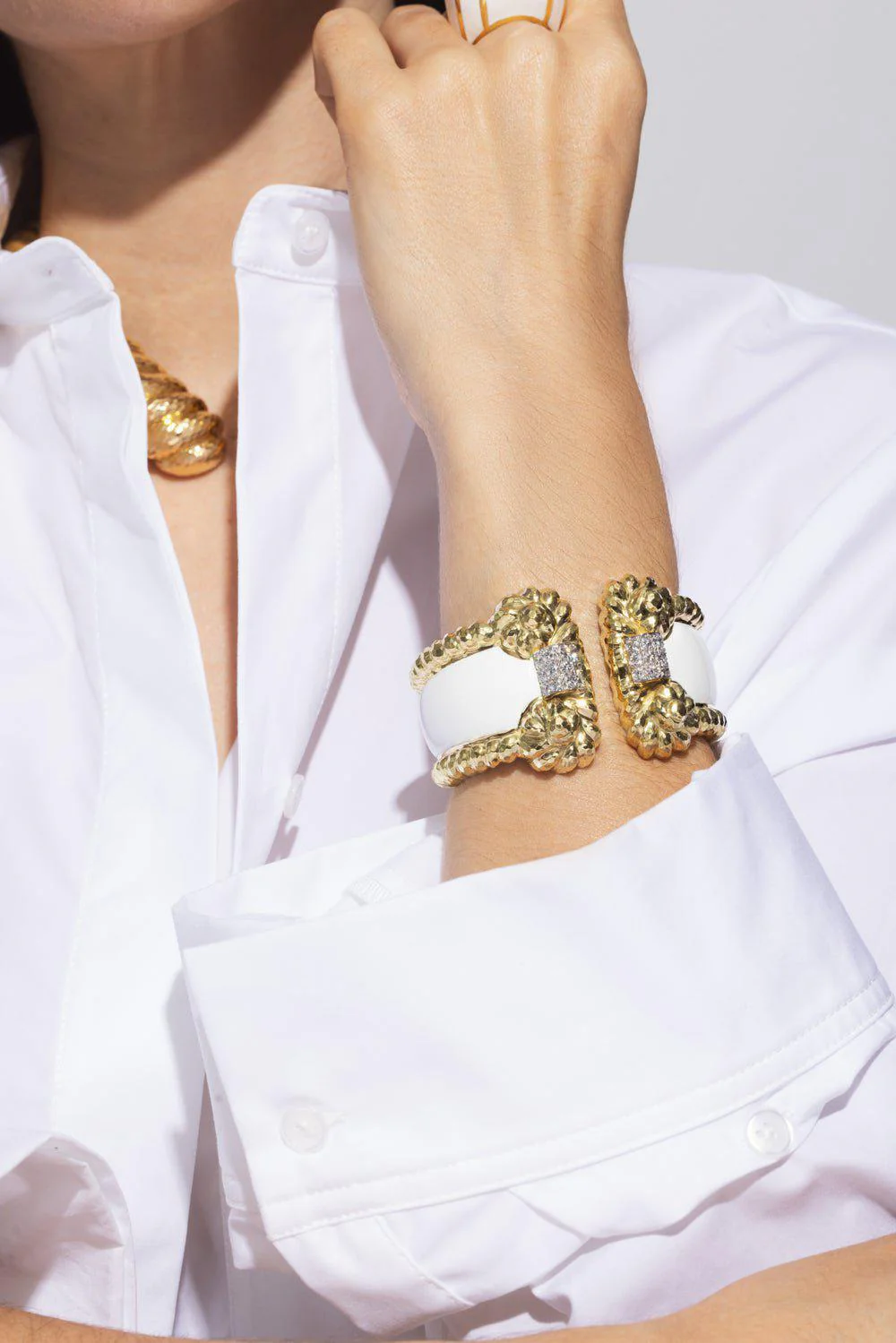 White Enamel Rope Cuff Bracelet - Image 4