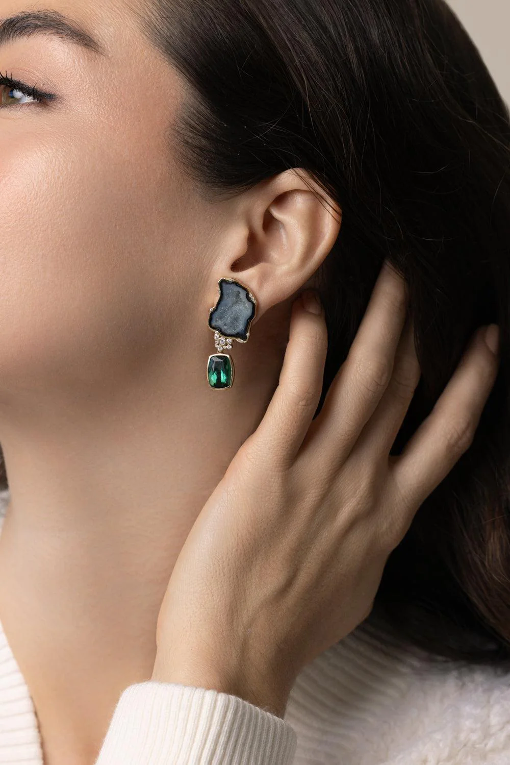 Agate Diamond Earrings - Image 2