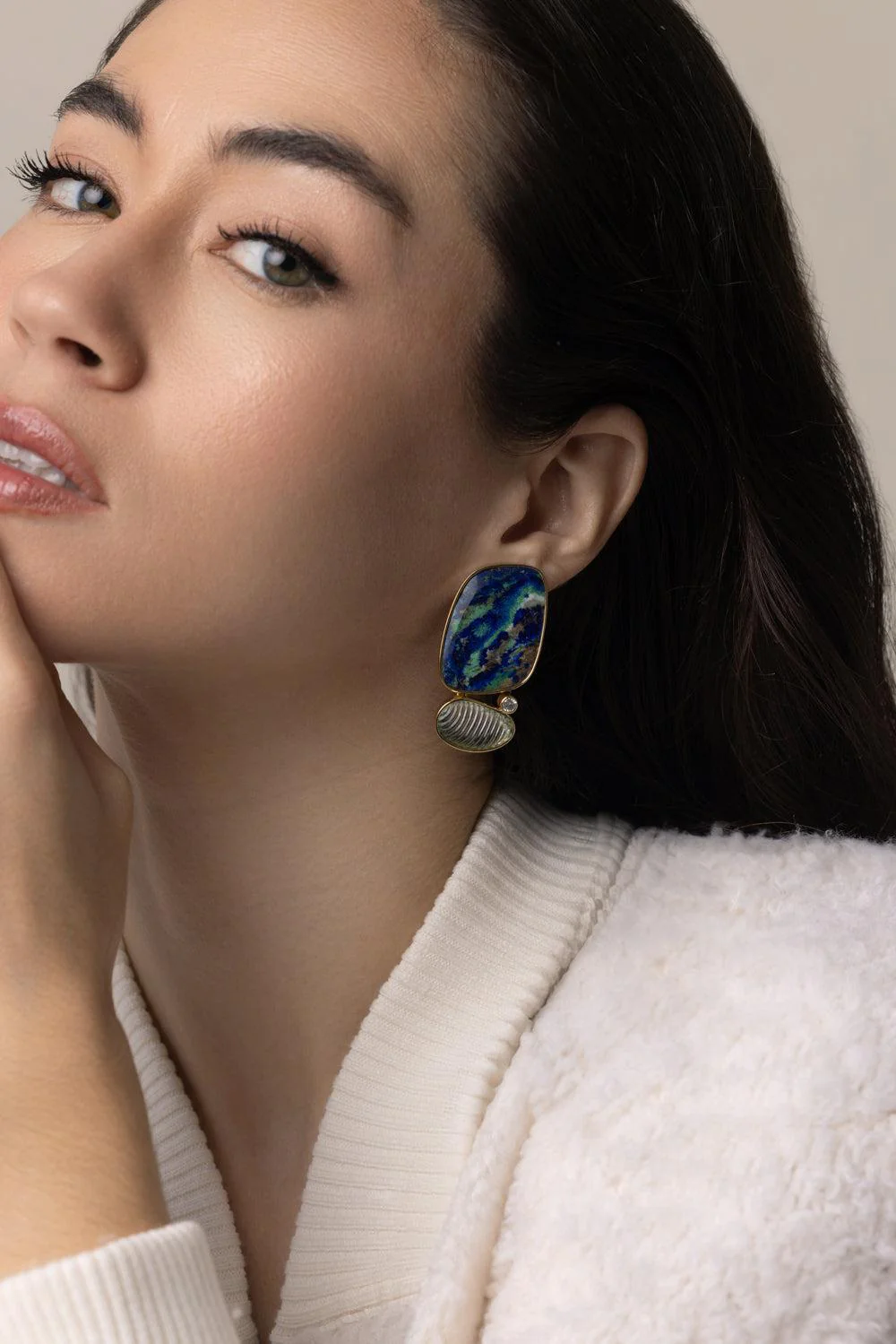 Azurite Malachite Tourmaline Earrings - Image 2