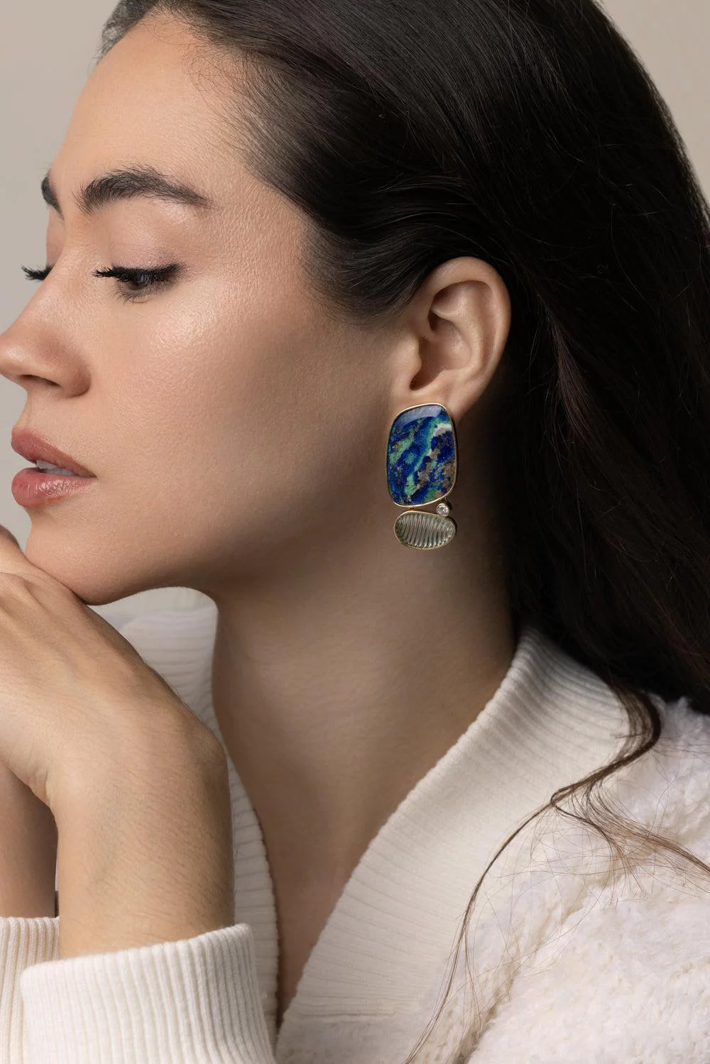 Azurite Malachite Tourmaline Earrings - Image 3