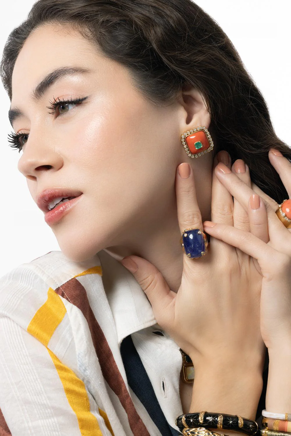 Coral Emerald Earrings - Image 3