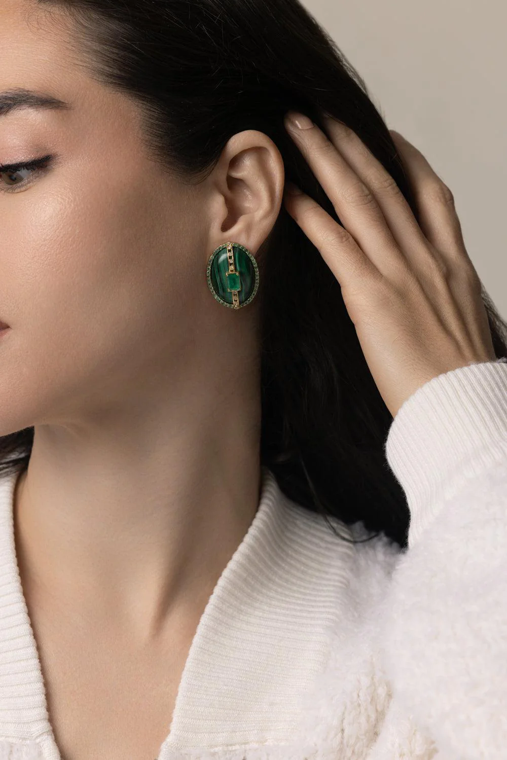 Malachite Diamond Earrings - Image 3