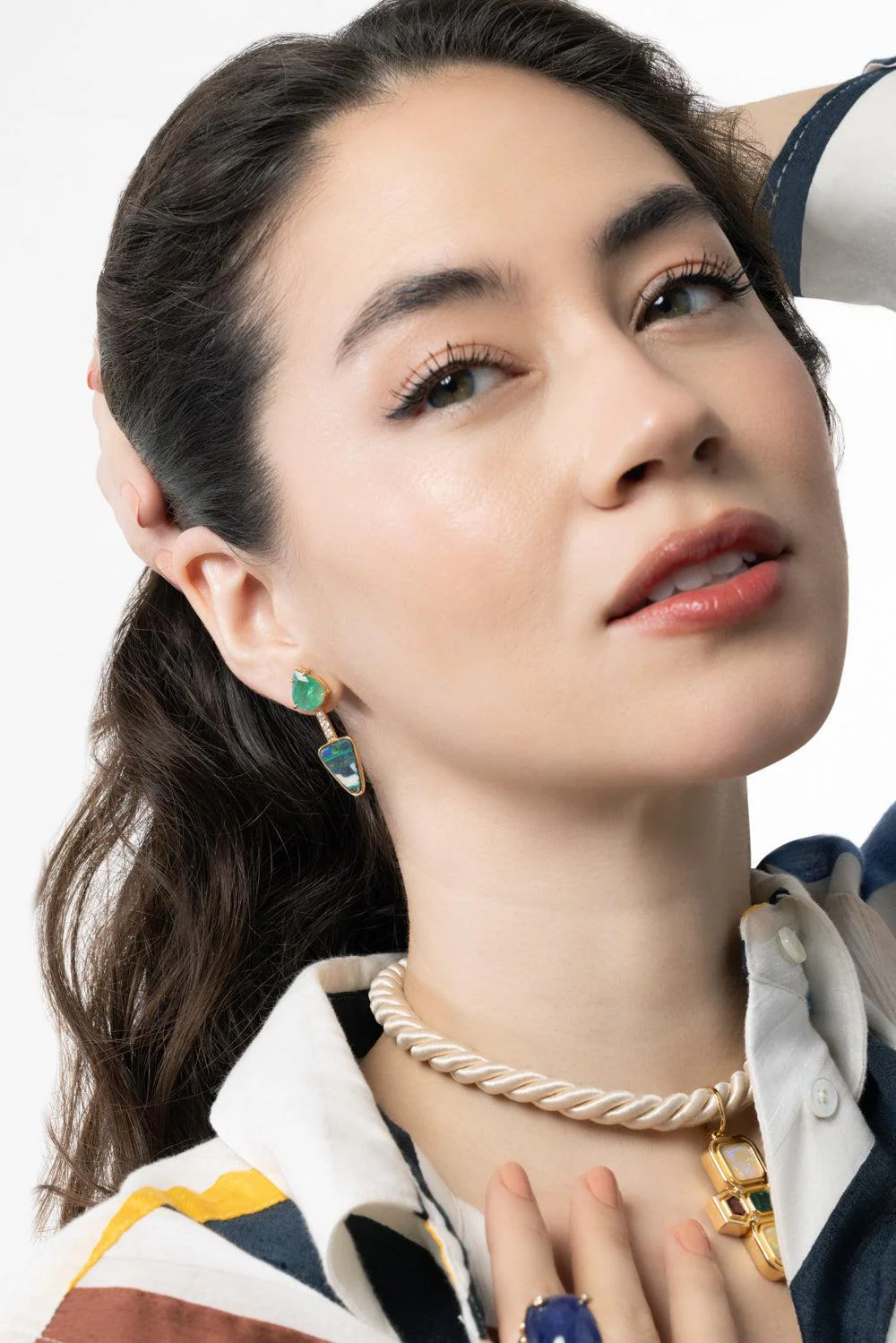 Yellow Opal Emerald Earrings - Image 2