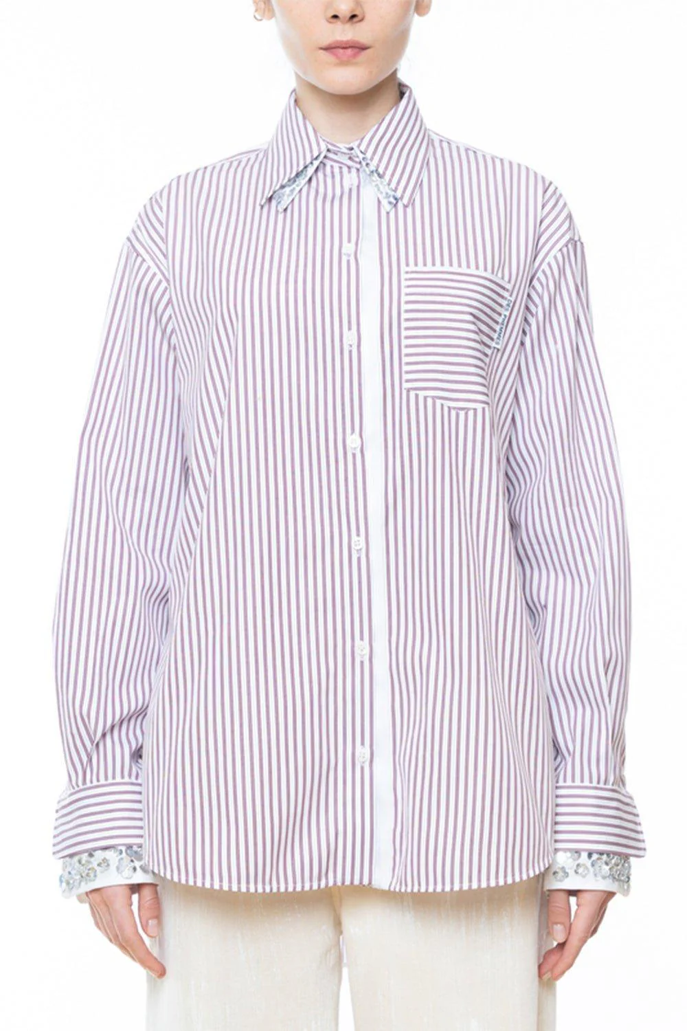 Striped Oversized Button Up Blouse - Image 3