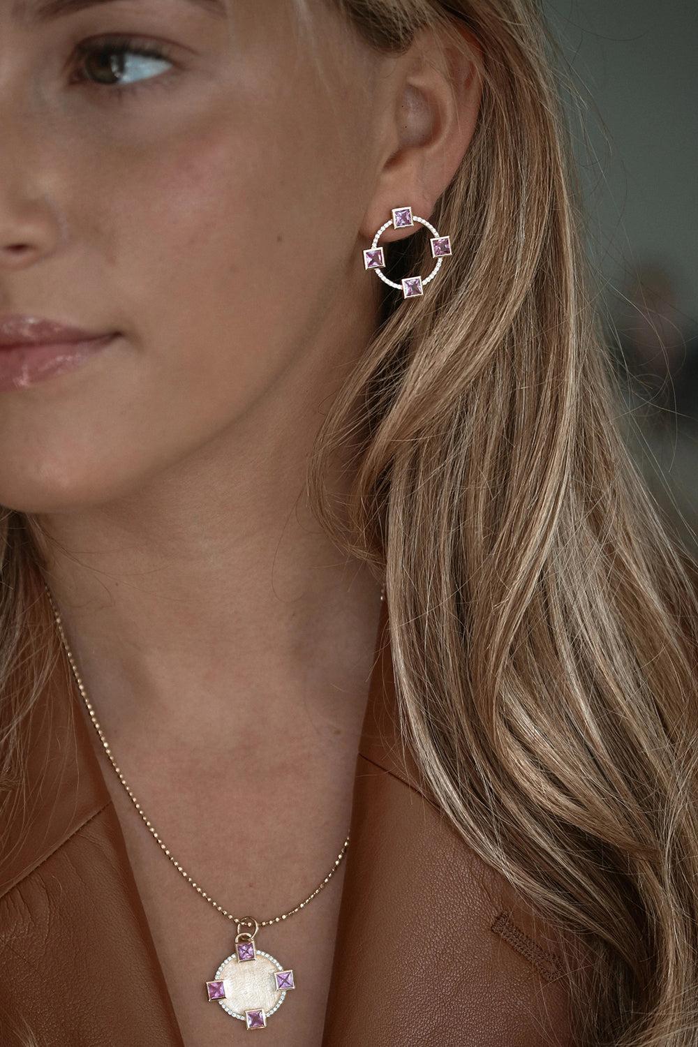 Pink Sapphire Club Earrings - Image 2
