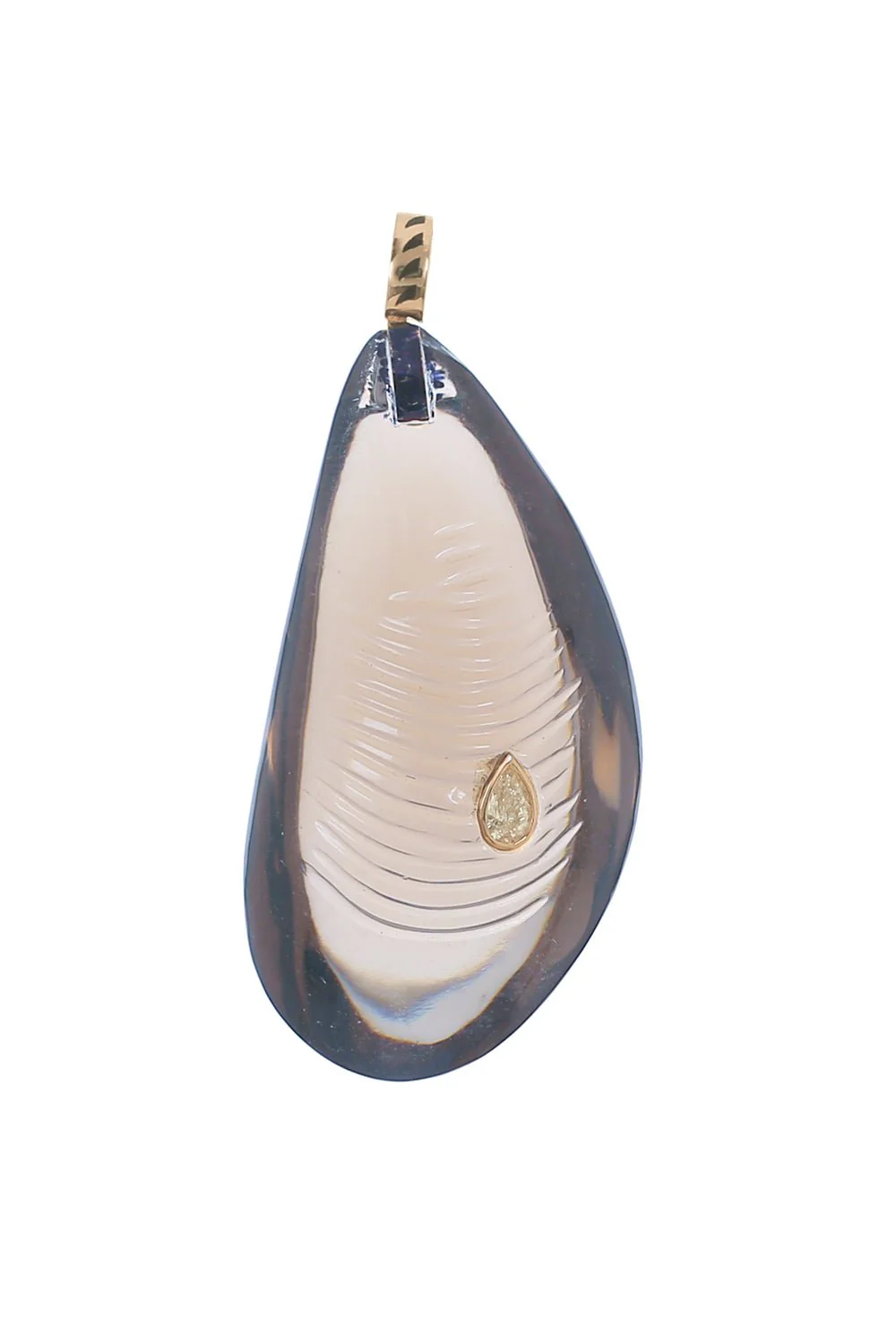 Carved Mussel Shell Diamond Pendant