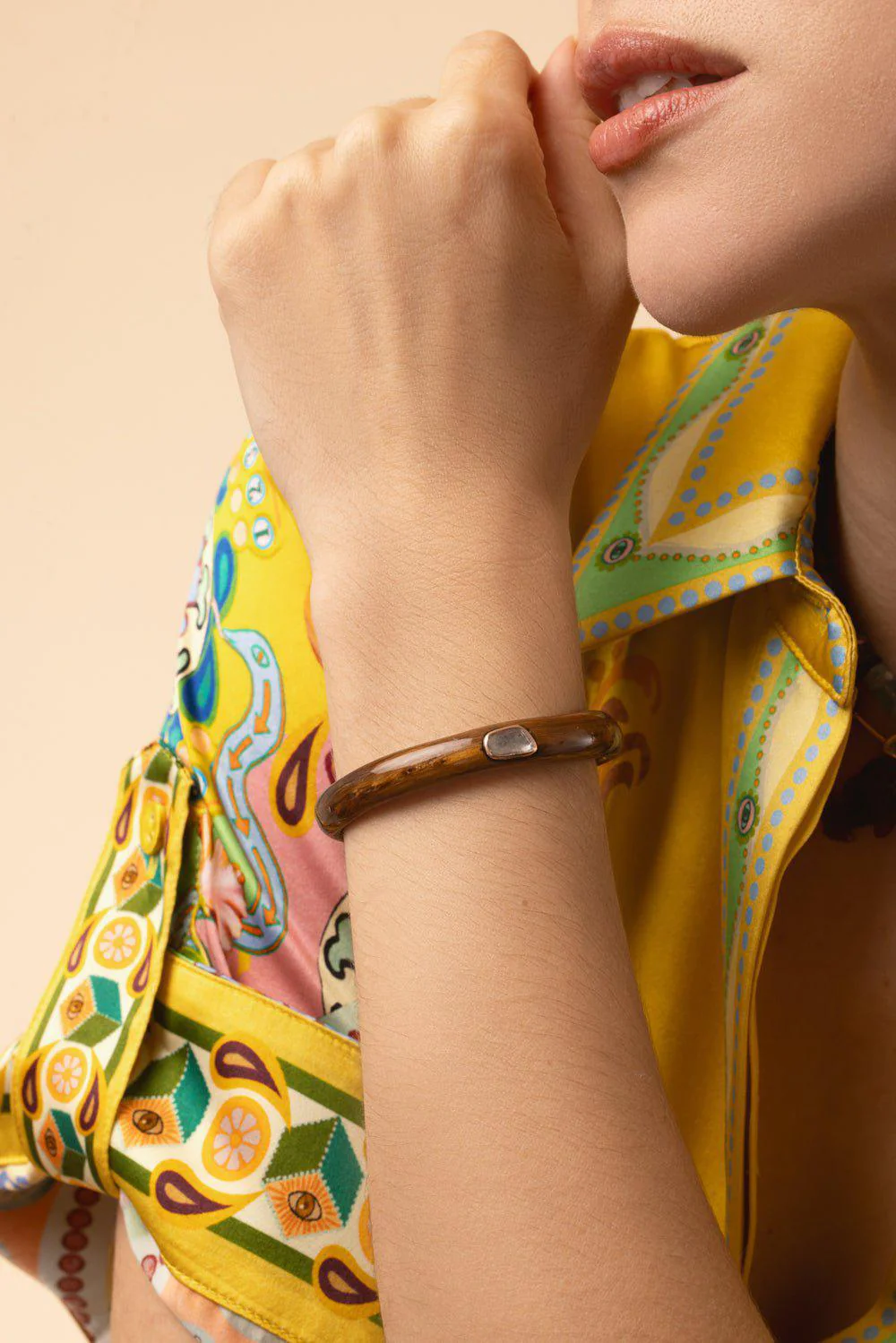 Coral Polki Diamond Cuff Bracelet - Image 2