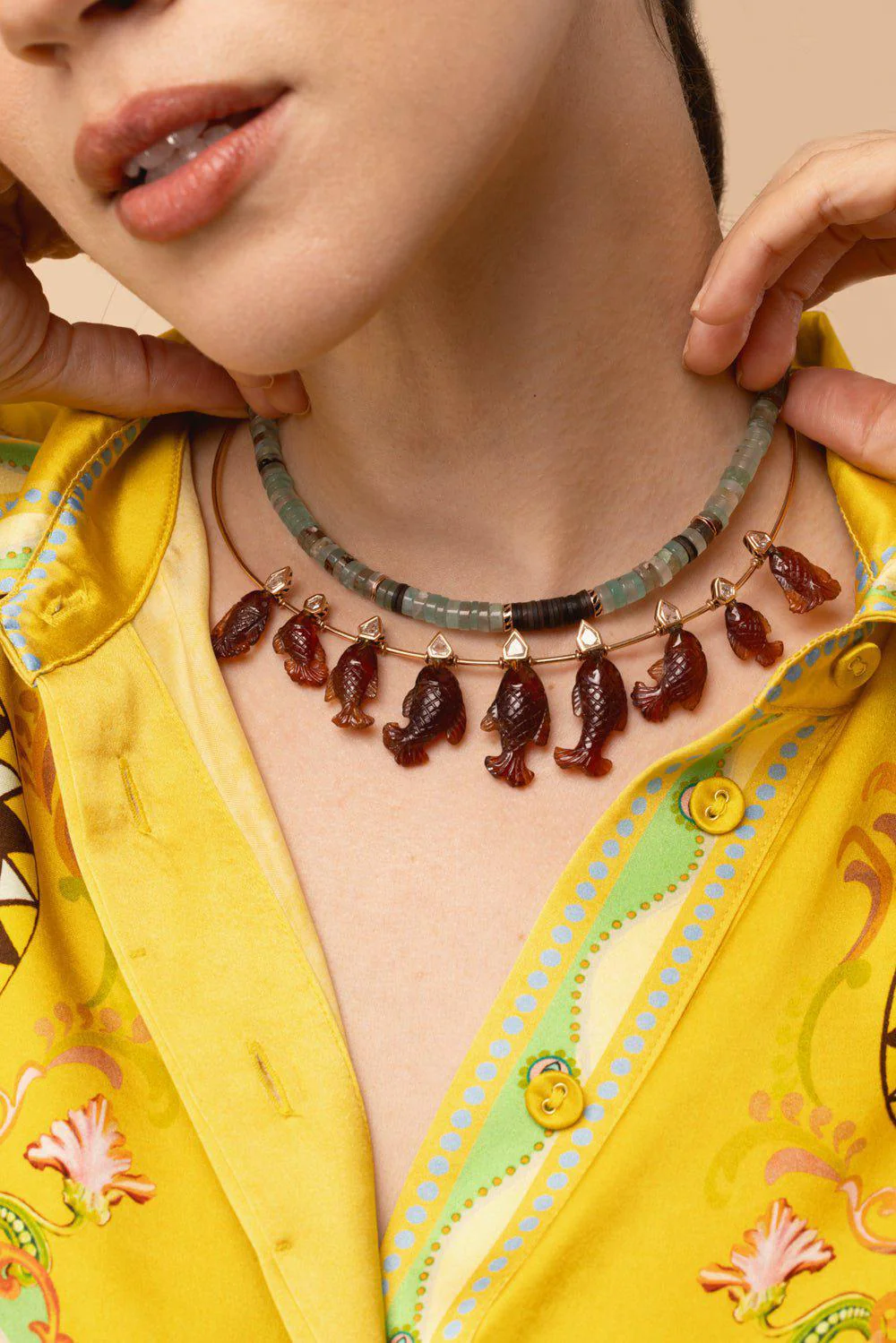 Diamond Garnet Fish Wire Necklace - Image 3