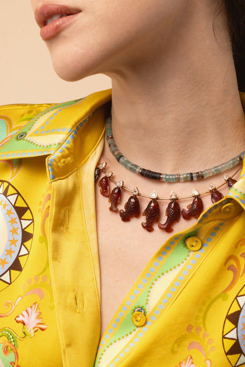 Diamond Garnet Fish Wire Necklace - Image 4